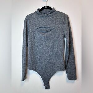 Express Body Contour Heather Gray Bodysuit w/ Cutout